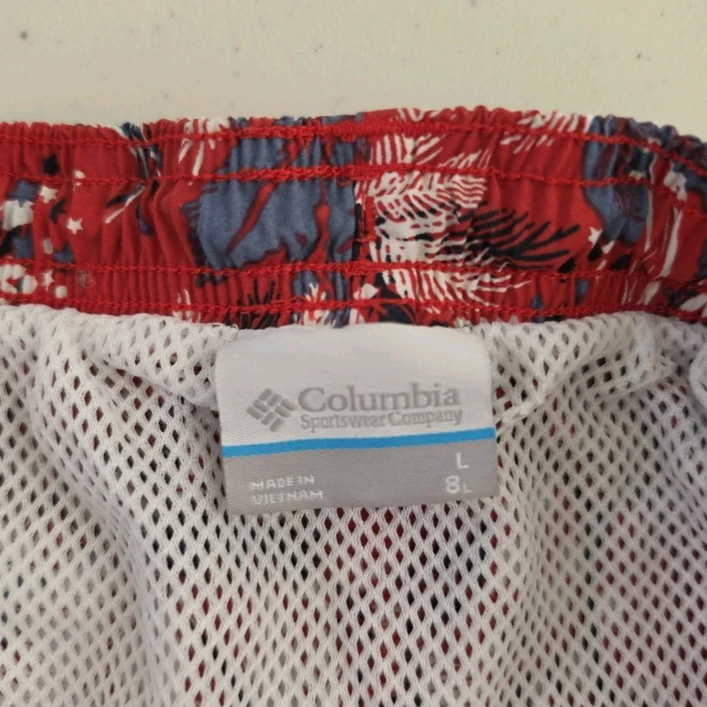 Columbia PFG Mens Swim Suit Trunks LARGE Red Hawaiian Print Mesh lined